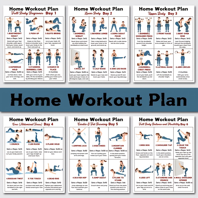 Workout Plan Home Gym - 6 sztuk plansz ćwiczeń do ćwiczeń