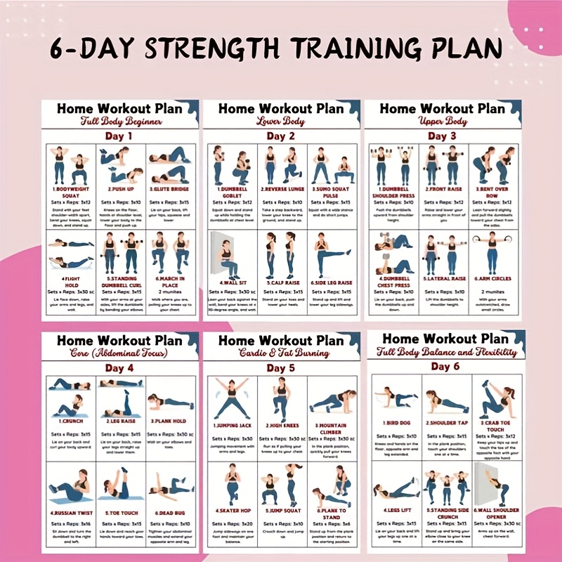Workout Plan Home Gym - 6 sztuk plansz ćwiczeń do domowego