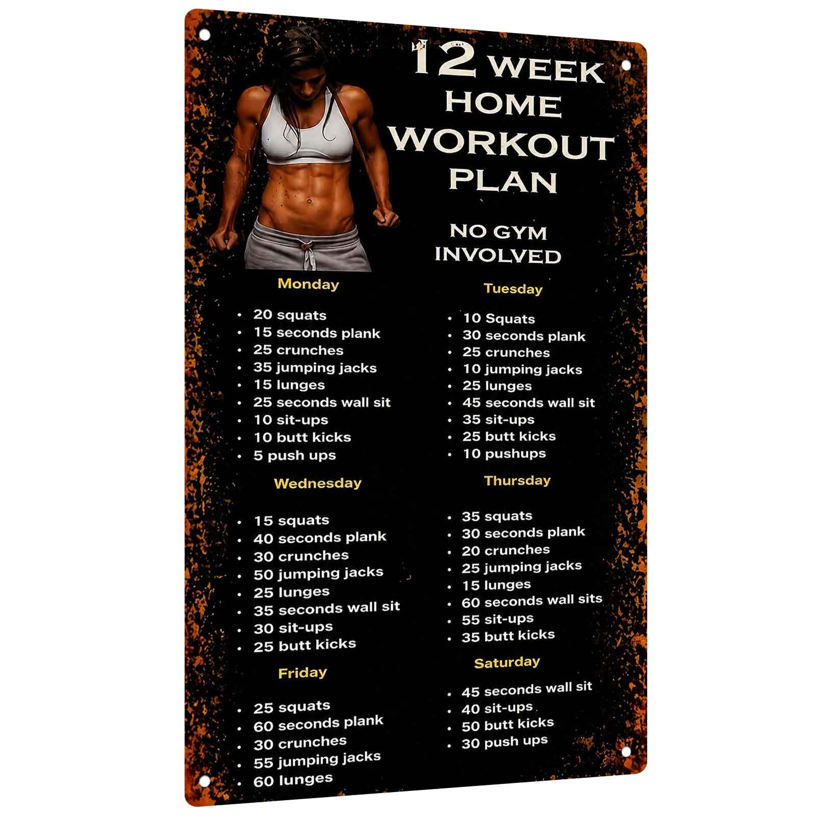 Workout Plan Home Gym - Aluminiowy szyld z planem 12-tygodniowego treningu