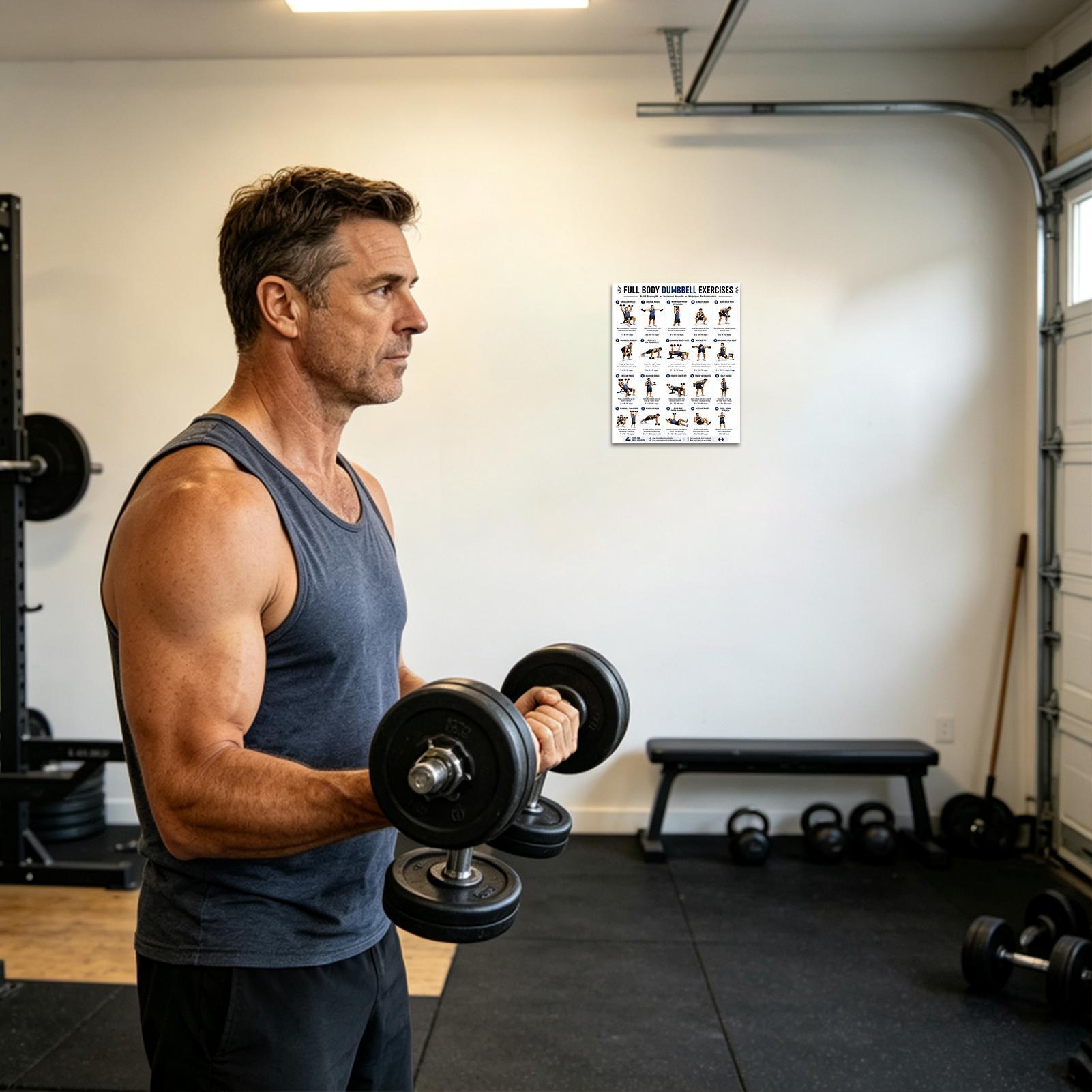Plakat z ćwiczeniami z hantlam – Workout Plan Home Gym recenzja i cena