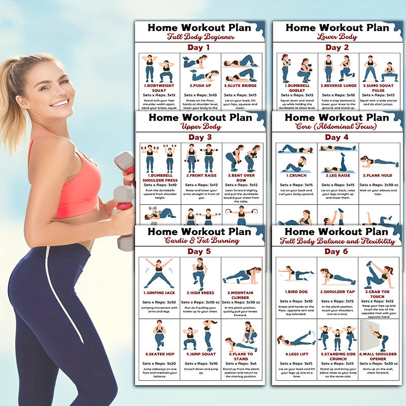 6 sztuk plansz ćwiczeń do domo – Workout Plan Home Gym recenzja i cena